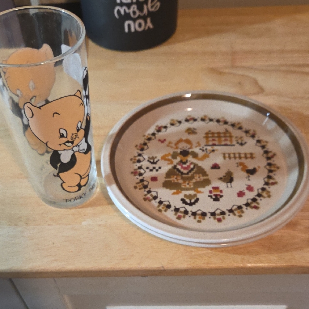 Cartoon Character Glass and Decorative Plate Set